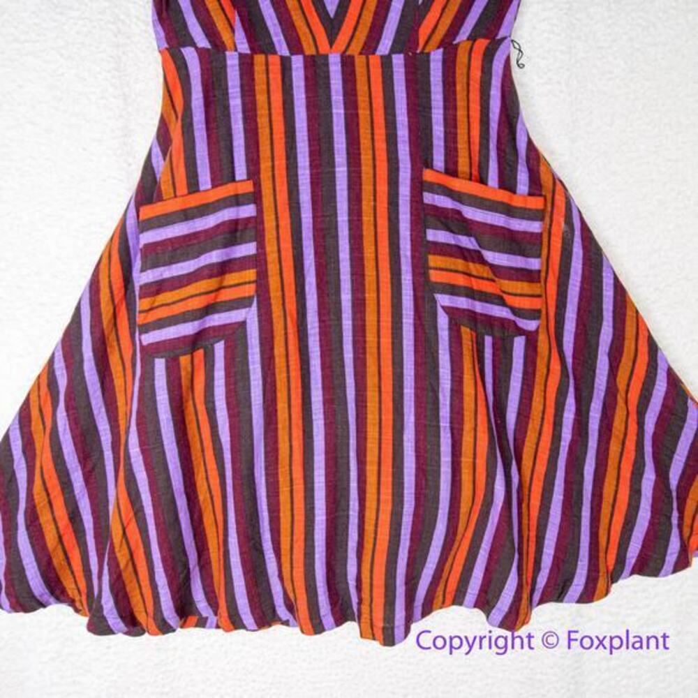 Modcloth Linen Blend Retro Striped Midi Dress Sleeveless Purple Orang, size S - Picture 5 of 15